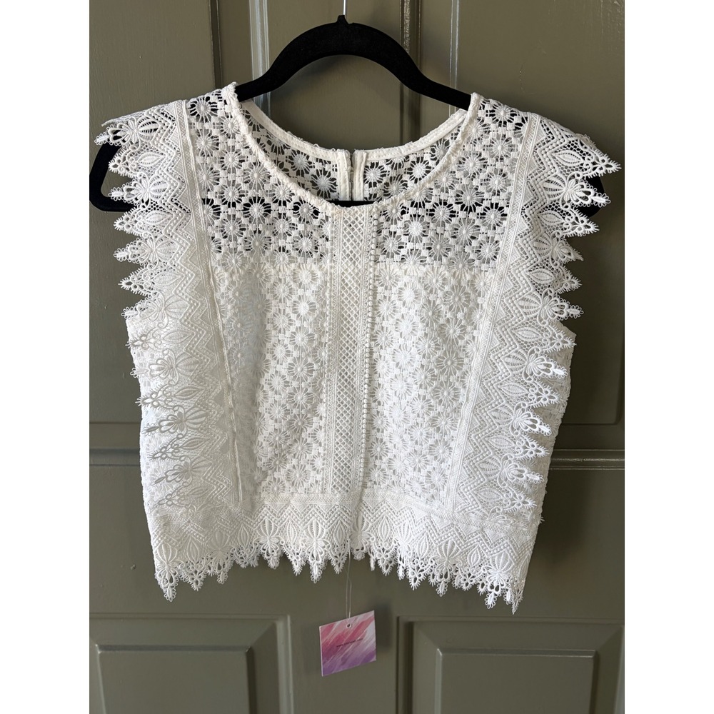 Chicwish | Crochet Lace Sleeveless Crop Top | XS || White|